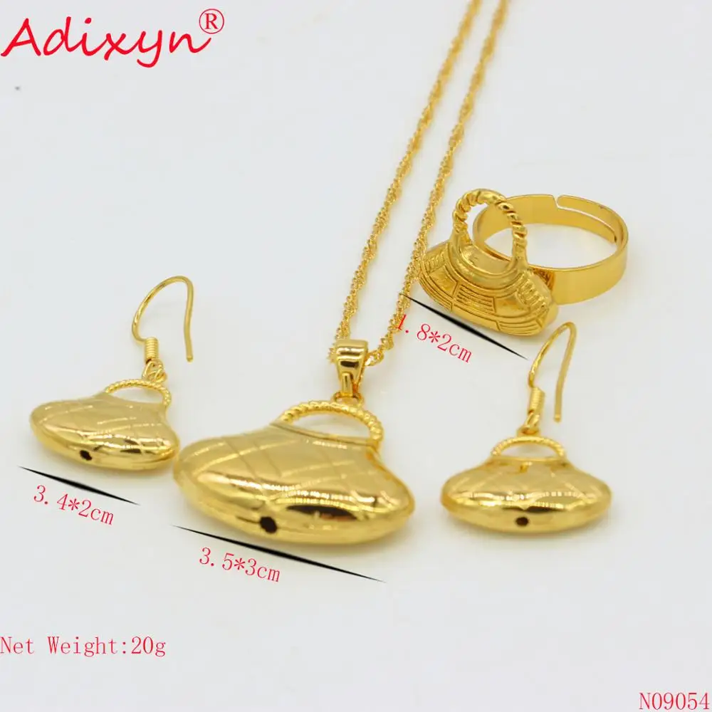 Adixyn в форме сумки, ожерелья, ожерелья, кулон, серьги, набор колец, золотой цвет, наборы ювелирных изделий N09054