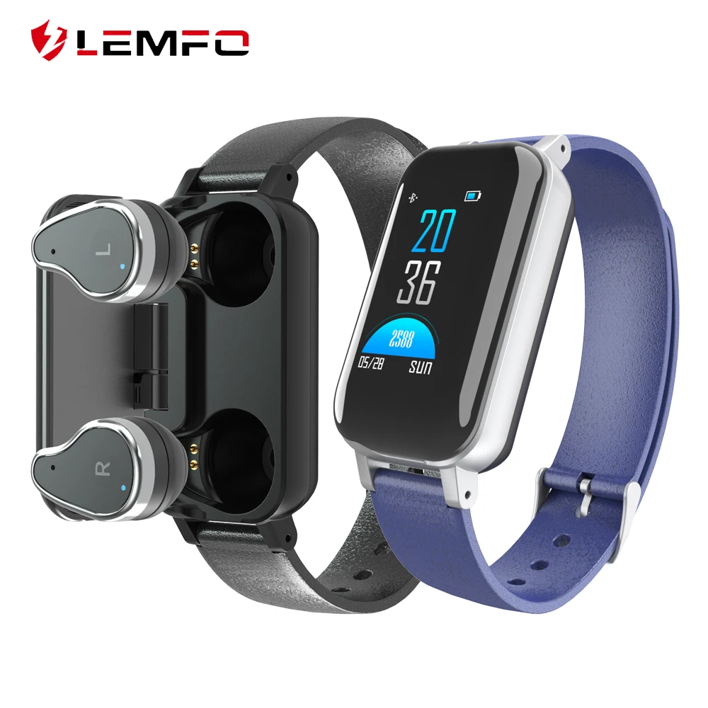 LEMFO умные двойные наушники фитнес браслет T89 пульсометр Спортивные Bluetooth