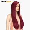 FREEDOM U Part Synthetic Lace Front Wigs For Women Red Pink 4 COLOR Straight Braid Ponytail Bun Wigs Heat Resistant Free Parting ► Photo 3/6