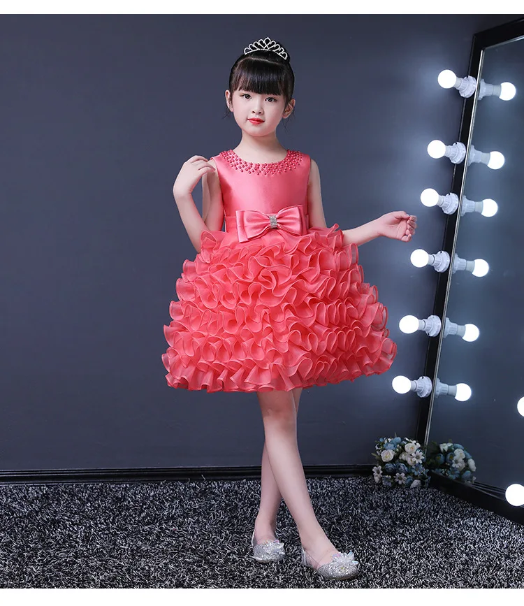 Пышный рукав, вечернее платье для девочек детское элегантное платье с жемчужинами и бусинами для девочек Vestido Comunion, Цветочное платье для девочек Kjoler