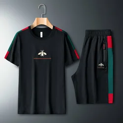 Survêtement ample à manches courtes pour hommes, ensemble de sport, Slim, tendance, 2 pièces, Patchwork imprimé, col rond, été 