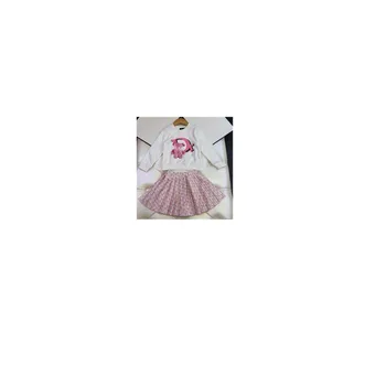 

2020 winter New style princess clothes cotton sweet two pieces sets for girls pink printed Pleated skirt for baby girl