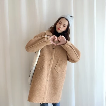 

New 2019 Women one size Woolen Coat Thicken Long Sleeve Medium-short Collar Open Front Parka Belt Coat