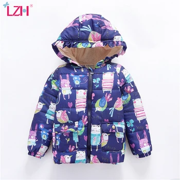 

LZH 2020 Autumn Fashion Graffiti Mid-Length Children's Trench Coat Winter Plus Velvet Warm Jacket For Girls Windproof Boys Coat