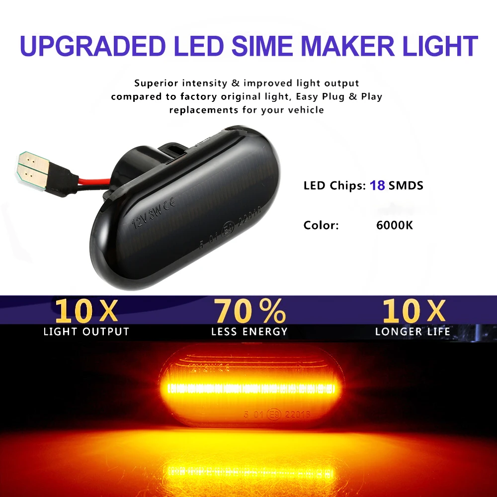 

2PCS LED Dynamic Side Marker Turn Signal Light Sequential Blinker Light For Nissan Opel Renault benz Smart Dacia