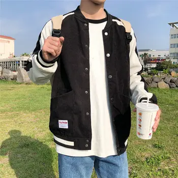 

Spring and Autumn Corduroy Baseball Uniform Jacket Male Japanese Trend Color Matching Loose Casual Wild Handsome Ins Jacket