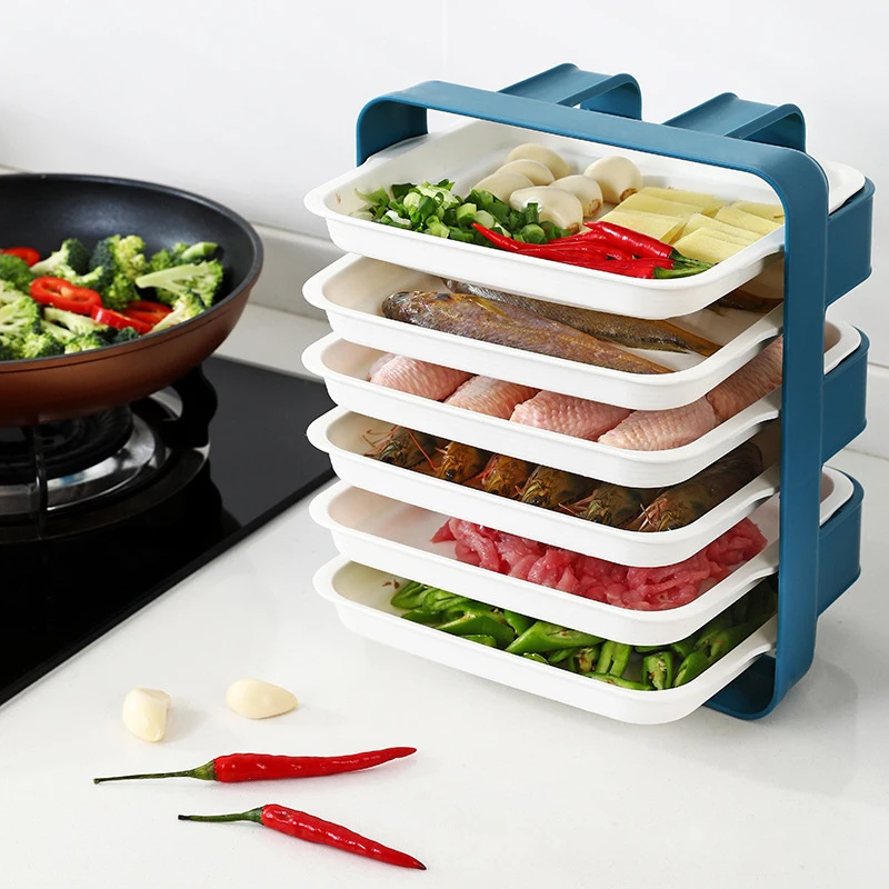 Plastic Plates Set With Wall Mounted Holder Space Saving Kitchen Food Storage Organizer Stackable Cooking Dishes Plate - 6 Pcs