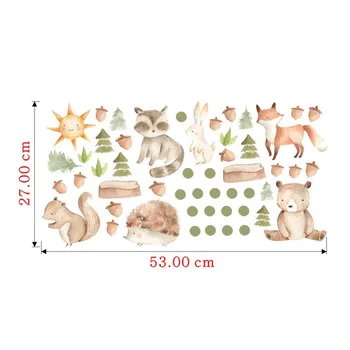 

High Quality Cartoon Squirrel Fox Wall Sticker PVC for Children Room Pine Trees Cone Vinyl Decal Nursery Home Decor Cute Ins