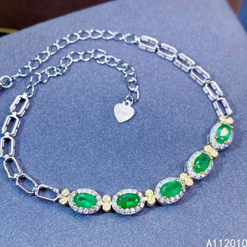 

KJJEAXCMY Fine Jewelry 925 Sterling Silver inlaid gemstone Emerald luxury women new hand bracelet support test hot selling