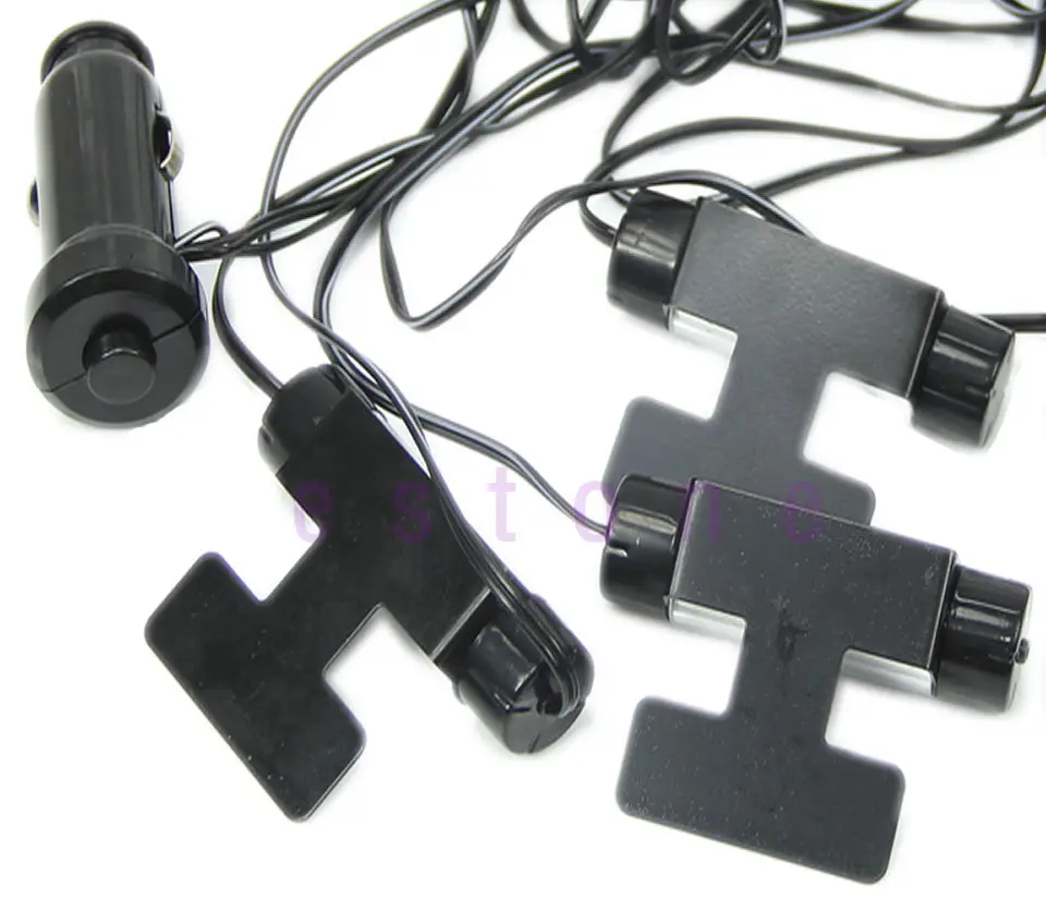 12V 4*3LED Car Charge 4 in1 Atmosphere Lamp Blue Glow Car Interior Furnishing