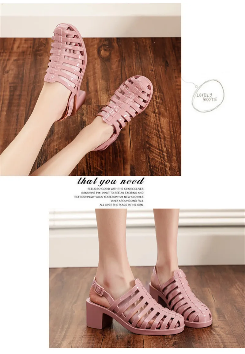 Rain Closed Toe Sandals Female High-Heeled Shoes Transparent Crystal Plastic Beach Women Jelly Shoes High Heels Sandals Slippers Waterproof  (10)