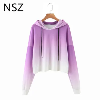 

NSZ women tie dye cropped top sweatshirt oversized hoodies girl fashion hooded jacket female pullovers streetwear coat outwear