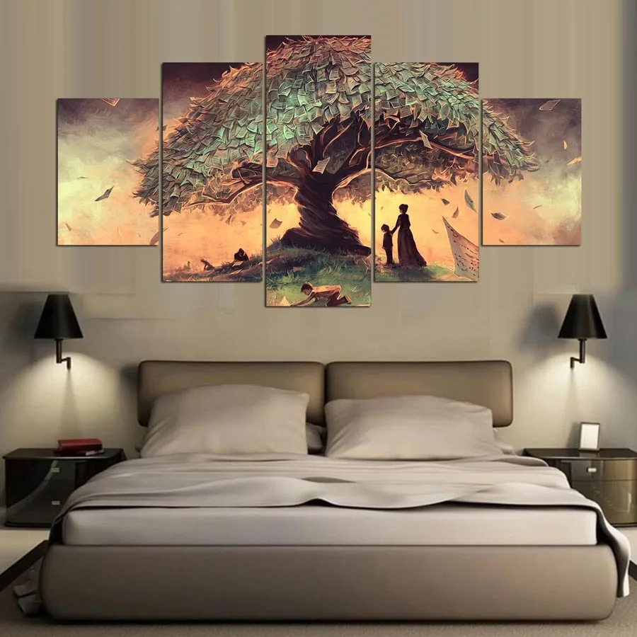 

HD Canvas Decorative Oil Painting Five Couplet Wishing Tree Wall Pictures for Living Room Poster Drop Shipping