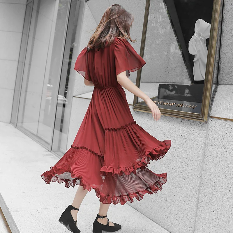 

2020 Summer New Style Victoria Elegant Elegant Irregular Dress Women's Vintage French Platycodon Grandiflorum Long Skirts