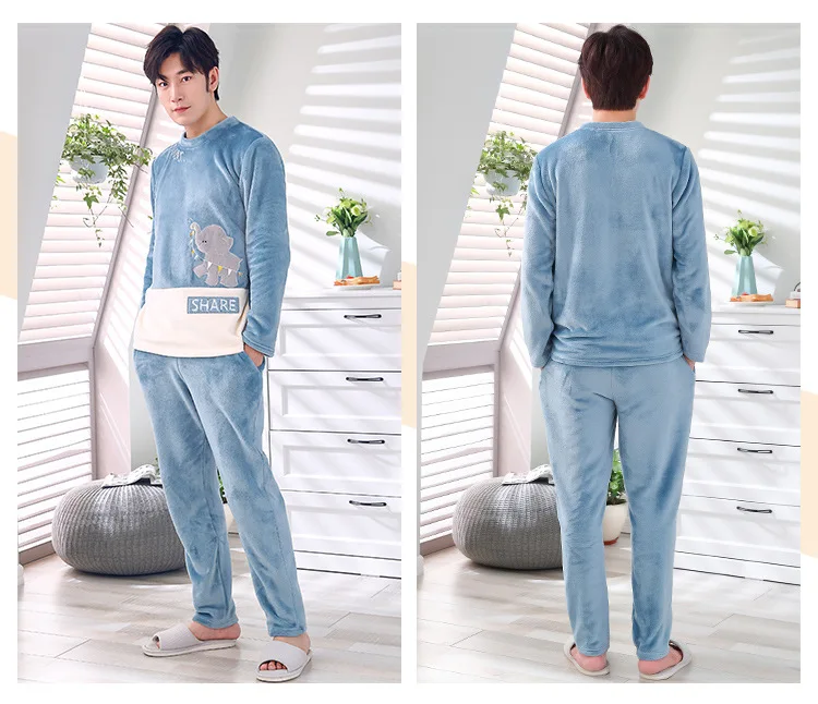 Новые осенние/зимние фланелевые пары пижамы утепленные, с длинными рукавами корейские мужчины и женщины Коралловая шерсть можно носить вне дома