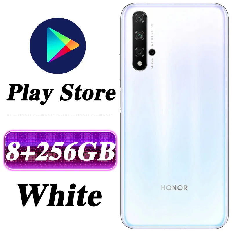 8G 256G White Смартфон HONOR 20, 6,26 дюймов, 8 ГБ, 256 ГБ, Kirin 980, четыре ядра, Android 9,0, SuperCharge, 3750 мА/ч, разблокировка лица, NFC - Цвет: 8G 256G White