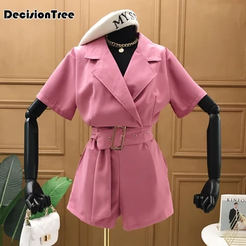 

2020 sexy playsuit bohemian overalls pink polka dot short jumpsuit women rompers short sleeve Female Overalls