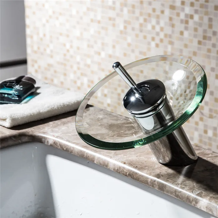 Латунные круглые стеклянные раковины для ванной комнаты отверстие воды горячей и холодной кран водопадного типа для ванной смеситель кран Torneira фитинги для ввода воды - Цвет: Mci-D049
