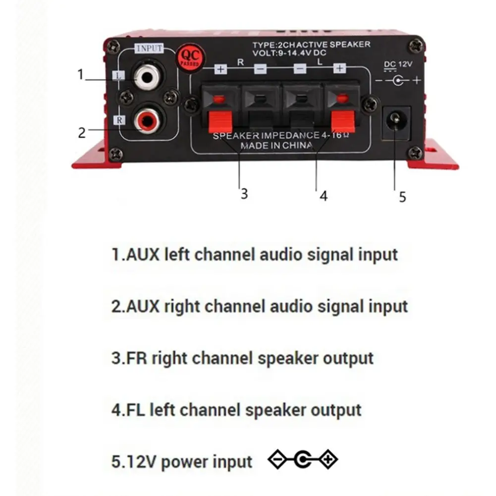 Алюминиевый мини аудио усилитель для динамика DC 12V 2x4W домашние мотоциклетные