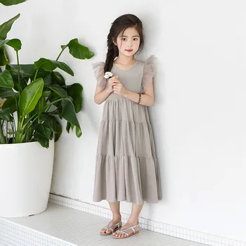

New Brand 2019 Flying Sleeve Kids Summer Dresses for Girls Dress Maxi Dress Mesh Patchwork Baby Princess Dress Cotton Cute