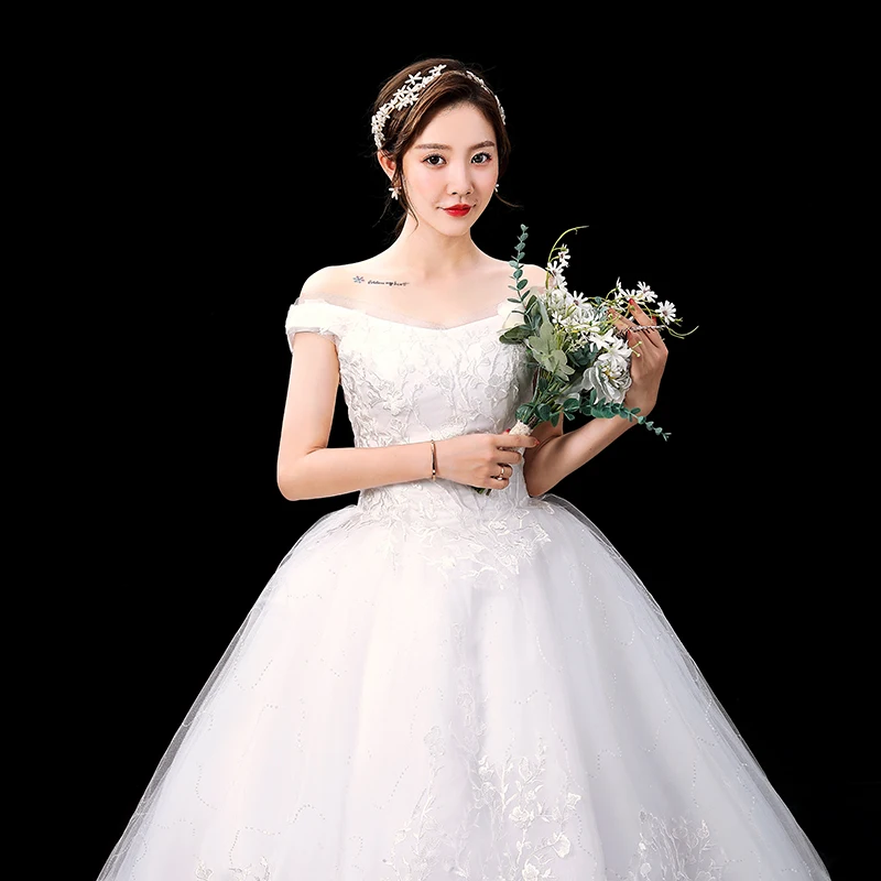 Korean Simple Sexy Boat Neck Off The Shoulder Wedding Dresses Fashion Princess Lace Appliques Bridal Dress Gown Vestido De Noiva Aliexpress Weddings Events