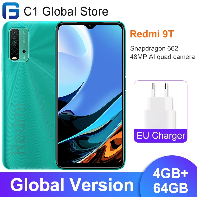 Versión Global Xiaomi Redmi 9T teléfono móvil 4GB RAM 64GB/4GB 128GB ROM Snapdragon 662 Bluetooth 5,0 de 6000mAh 48MP cámara trasera