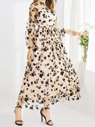 Chiffon Primavera Verão Vestido 2022 Nova Malha Temperamento Manga Longa Vestido De Renda Impressão A Linha Vestido Longo Para Mulher