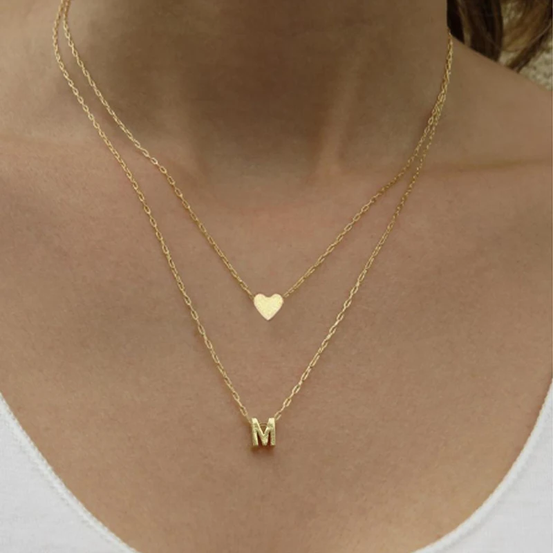 Hfarich A/B/C/Z Letter Initial Name Double-Layer Necklace 2020 Fashion Tiny Heart Choker Girls Valentines Day Gifts Long Collier Hfarich A/B/C/Z Letter Initial Name Double-Layer Necklace 2020 Fashion Tiny Heart Choker Girls Valentines Day Gifts Long Collier