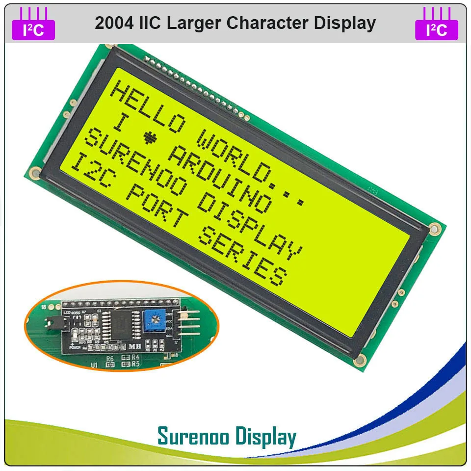 Последовательный IIC / I2C TWI 2004 204 20*4 большой символьный ЖК модуль дисплей желтый