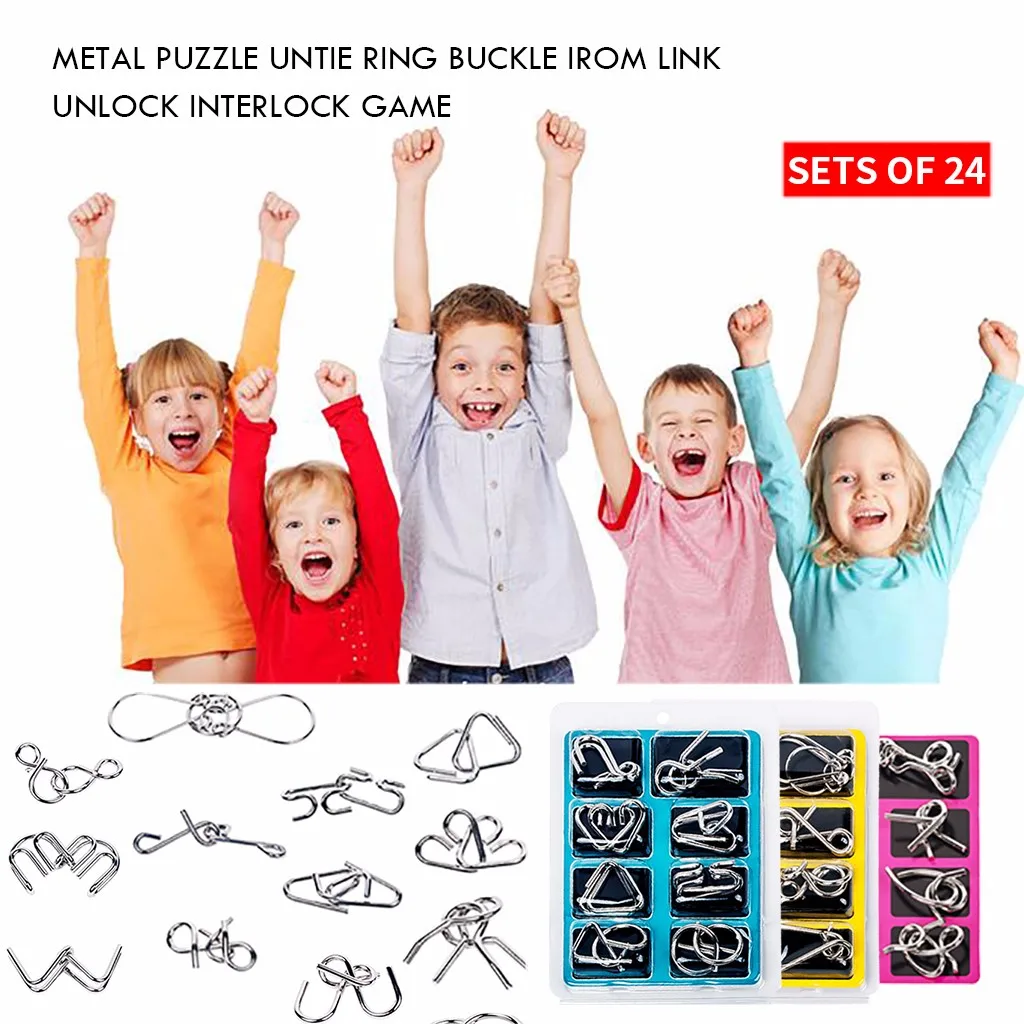 Educational Toys For Children Metal Puzzle Toys Untie Ring Buckle Iron Link Unlock Interlock Game Toys Sets Of 24 Brinquedos Wy4