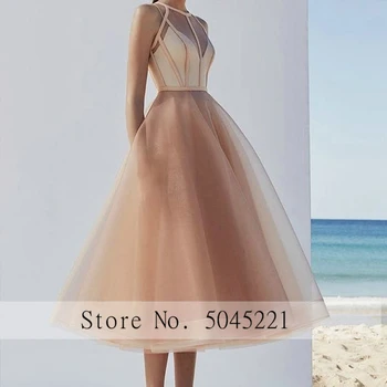 

Champagne Dress 2020 Vestido Pockets Summer Prom Dress Organza Saudi Arabia Halter Party Night Gown For Girls Evening Dresses