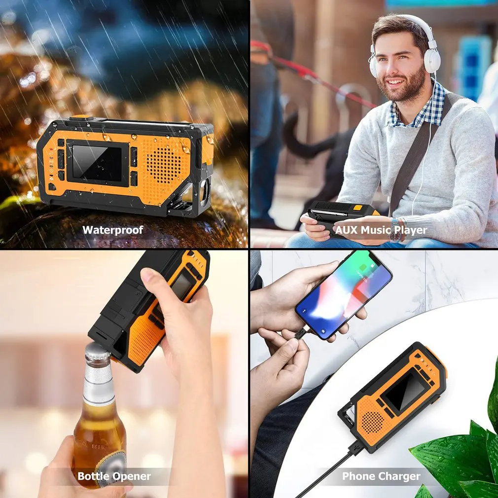 Rádio com Grande Emergência Solar Manivela Rádio - fm Noaa Tempo Display Lcd Survival Lanterna Sos Alerta am 8 Kits autom. res.