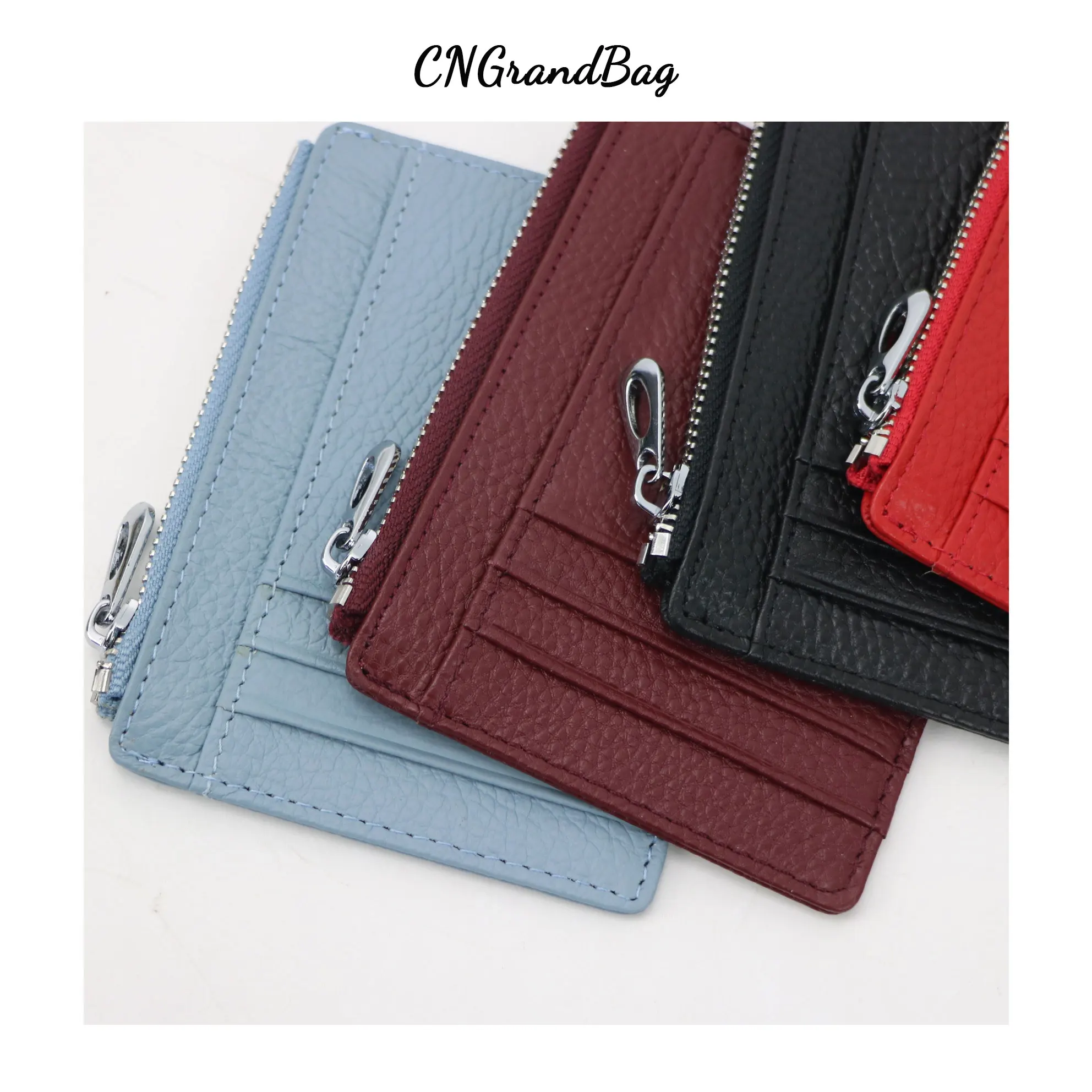Pebbled Men Zipper Wallet leather wallet wallet card holder card holder coin purse credit card holder credit card wallet card wallet id card holder id card case wallet card bag For Genuine Leather ID Credit Card Holder Coin Purse Women's Card Bag