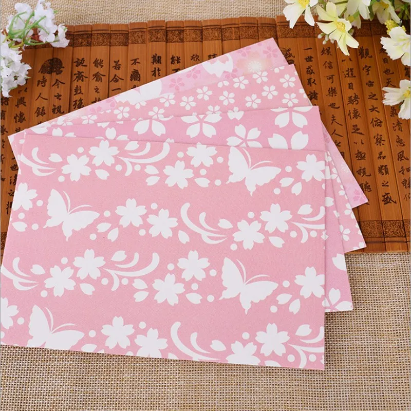 Uds. Por paquete de sobre de flor de cerezo rosa, flor bonita hecha a mano, plegable, escritura de letras, 17,5 cm x 12,5 cm