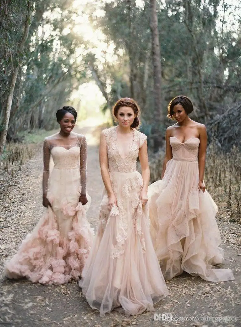 2020 Blush Lace Wedding Dresses V Neck Cap Sleeves Reem Acra Puffy Bridal Gowns Vintage Country Garden A-line Floor Length Wedding Gowns