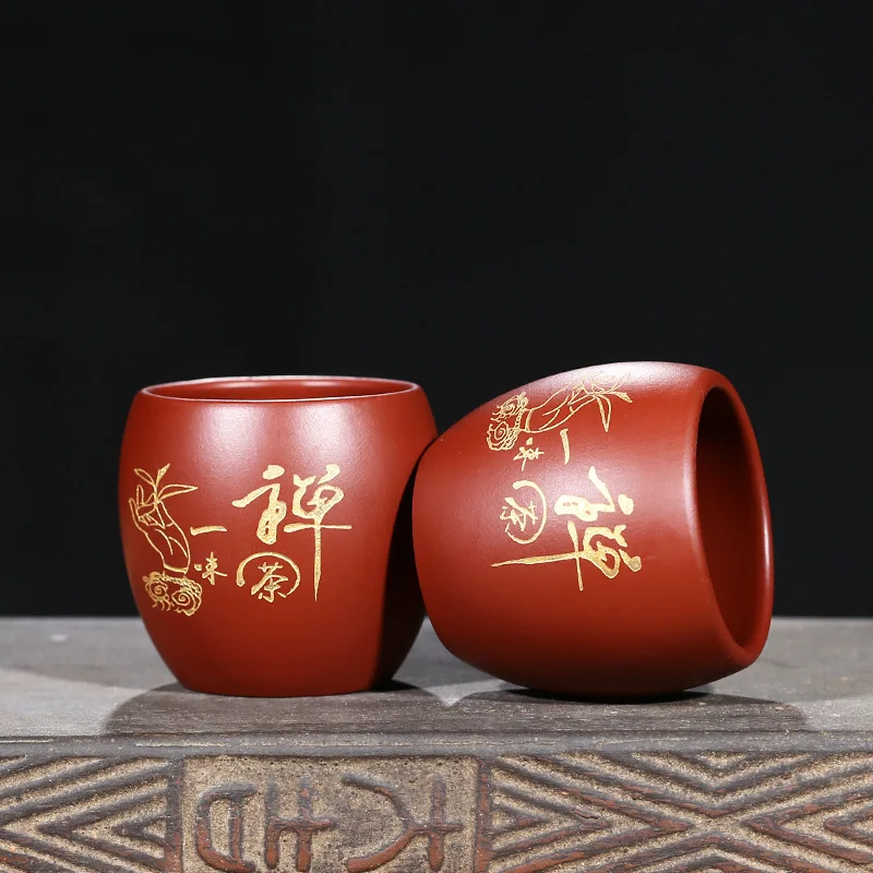 Yixing глиняная чашка НЕОБРАБОТАННАЯ руда чай Да Хун Пао Золотая фольга маленькая чайная чашка мастер чашка настраиваемый дзен чай слепо чашка ручной работы