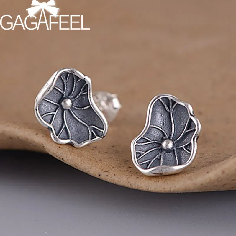 

GAGAFEEL Vintage Lotus Flower Earrings 925 Sterling Silver Women Earrings Studs Jewelry Fashion Birthday Gifts