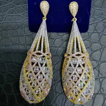 

GODKI New Trendy 3 Tone Dangle Earring For Women Wedding Cubic Zircon Engagement Party Indian gold earrings 2019