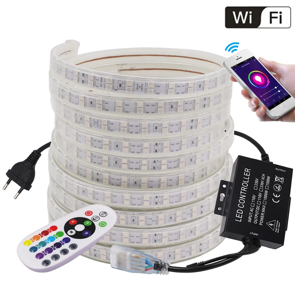 

Double Row Led Strip Light WIFI RGB 5050 120Led/m 24key Remote Kit Flexible Led Ribbon Waterproof IP67 Decortion Indoor Lighting