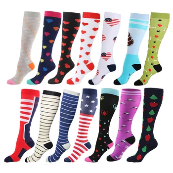 

HUAYASX Compression Women Men Stockings Popular Love Pattern Stripe Lattice Star Compress Socks Running Sports Elastic Pressure