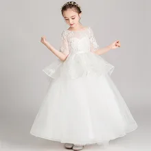 Детское Пышное длинное платье на выпускной для маленьких девочек; Детские костюмы для дня рождения; платье для выпускного вечера