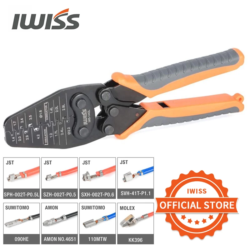 Микро-коннектор IWISS IWS-1442L щипцы для обжима AWG30-14 открытым корпусом и разъемами от