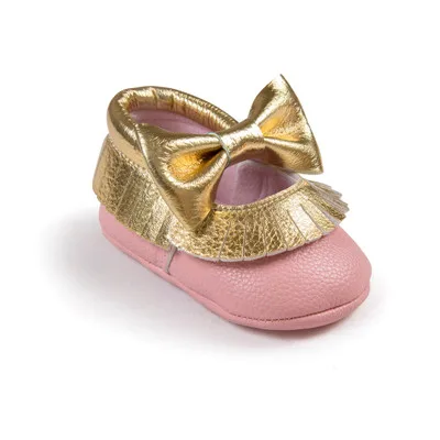 Детские мокасины из искусственной замши; Брендовая детская обувь для новорожденных; мокасины из замши; детские мокасины с бахромой; нескользящая обувь - Цвет: pink gold