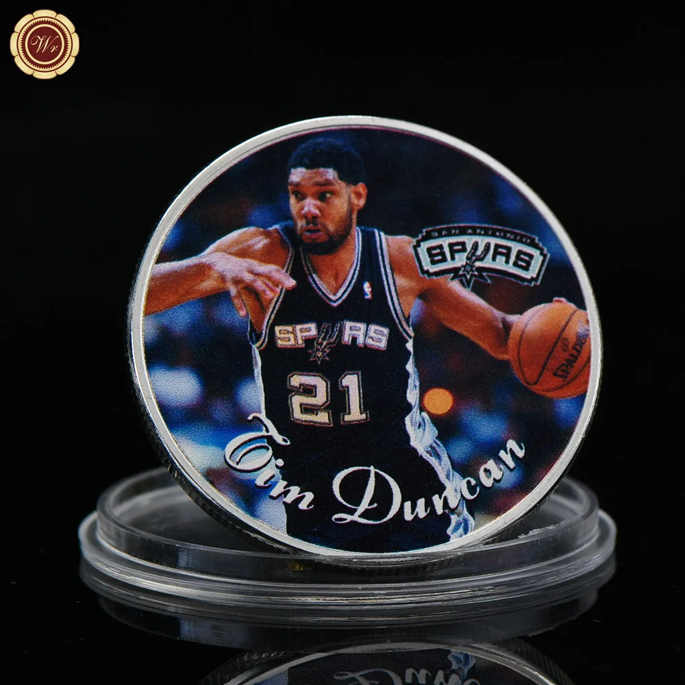 Tim Duncan WR качество 999 Посеребренная баскетбольная серия монета домашний декор Кевин Дюрант баскетболист Challenge МОНЕТА для рождественских подарков - Цвет: Tim Duncan