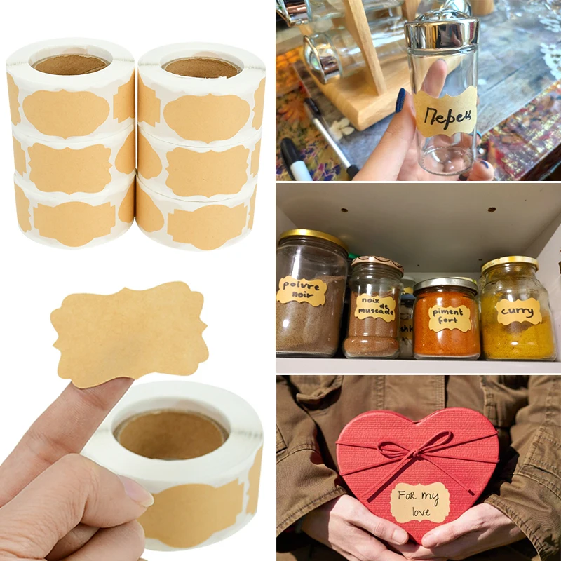 300pcs Kraft Paper Stickers Blank Handmade Sticker Adhesive Labels Scrapbooking Gift Package Sealing Envelope Jar Bottle Labels