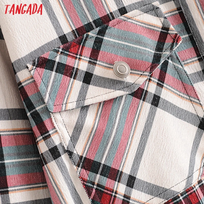 Tangada, женское клетчатое пальто, куртка с отложным воротником, повседневная, с длинным рукавом, Женская куртка большого размера, школьный стиль, 3H425