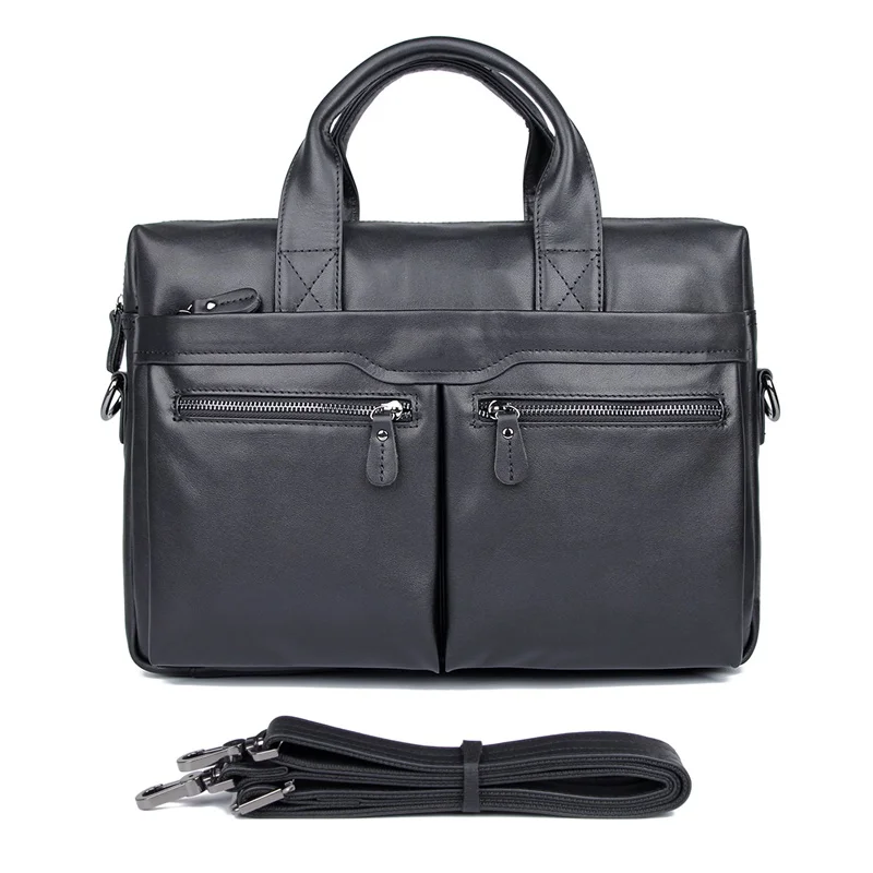 

J.M.D Classic Style Genuine Leather Black Business Briefcases Multifunction-compartment Male Shoulder Bag Laptop Handbag 7122A-1