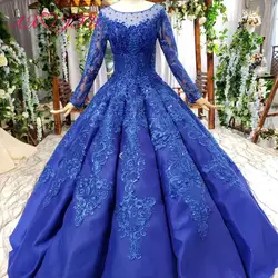 AXJFU Роскошные Принцесса темно-синее кружево Винтаж О образным вырезом бисер Хрустальный цветок блестящие невесты хвост свадебное платье
