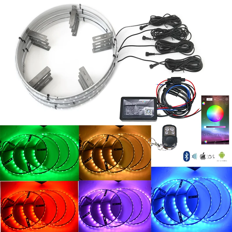 

4pc Multi Color 288 LED Wheel Ring light Kit With Bluetooth Controller
