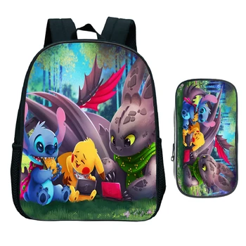 

Pokemon Pikachu Kindergarten Backpack with Pen Bag 2pcs Set Child How to Train Your Dragon Schoolbag Children Cartoon Bookbag
